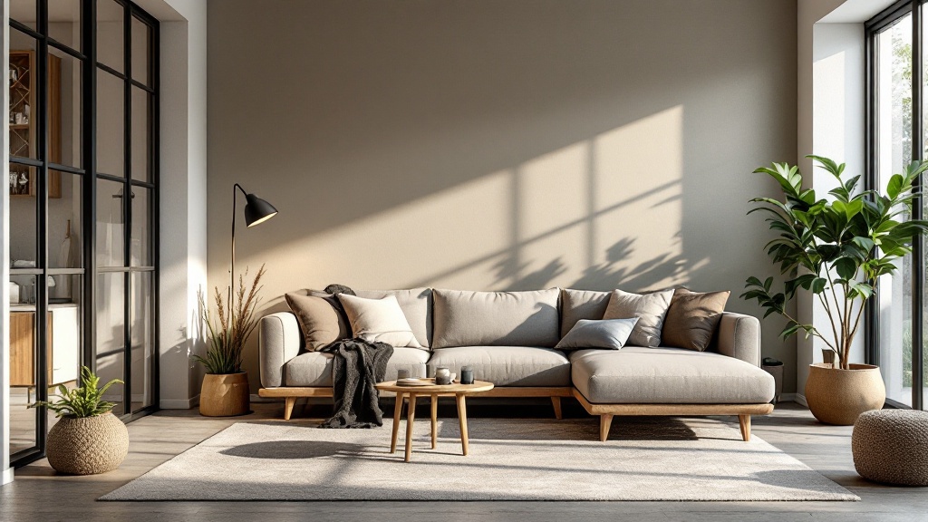 Wohnzimmer mit gestrichener Wand in Terrakotta und modernen Möbeln