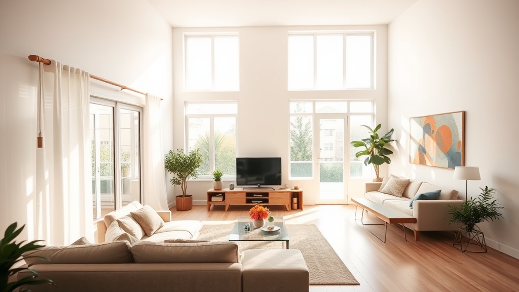 Fenster weit geöffnet für Querlüften in einer Wohnung mit klaren Laufwegen
