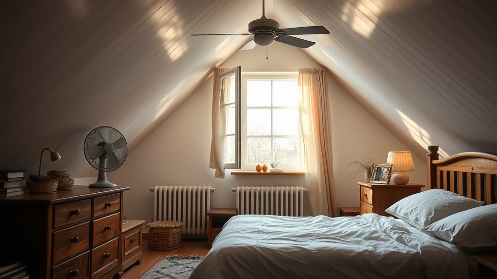 Ventilator am geöffneten Fenster für Nachtlüftung, Luftstrom nach außen ausgerichtet