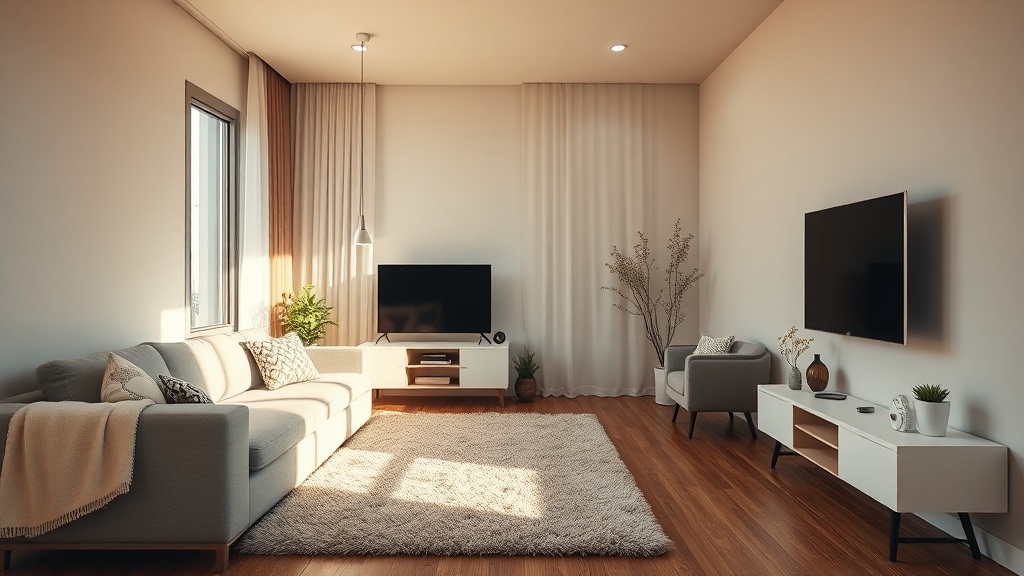 Wohnzimmer-Grundriss mit Sofa, Teppich und TV-Zone als klare Bereiche